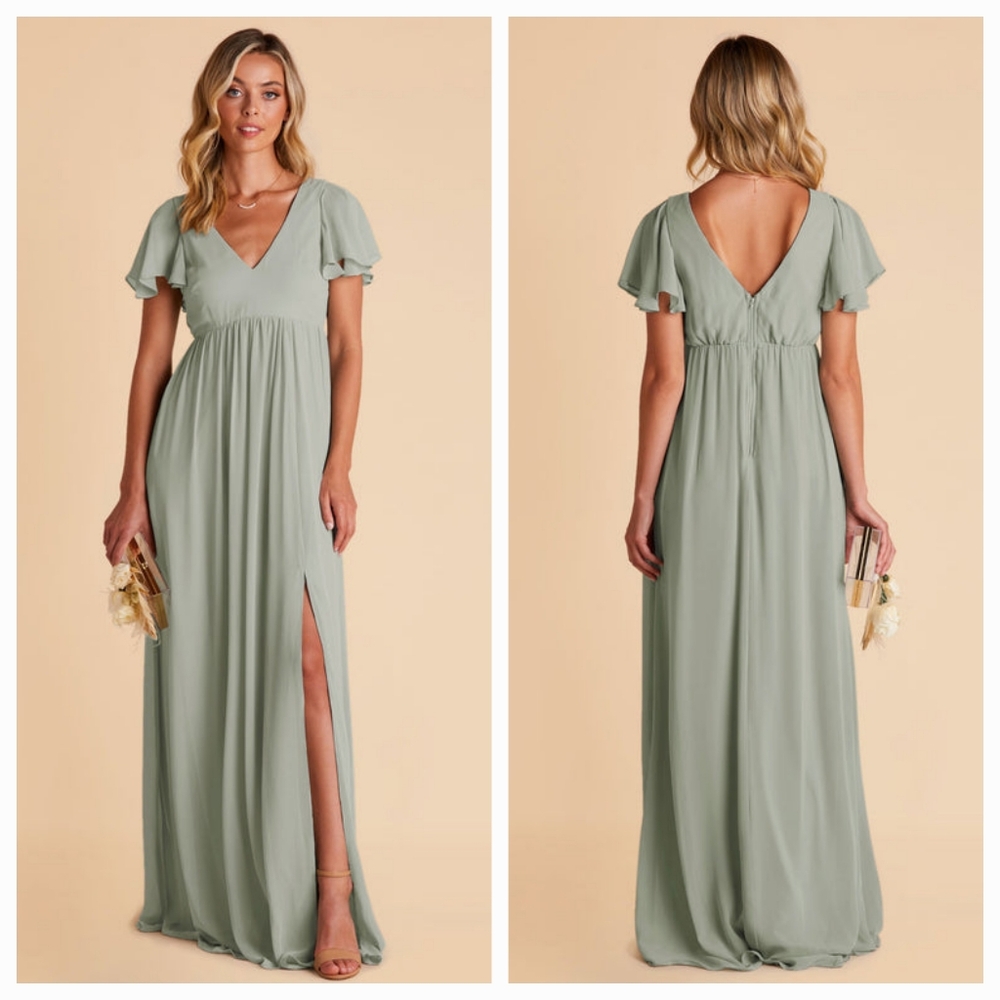 Birdy Grey Hannah Chiffon Maxi Dress Small S Sage Green Blue Flowy Wedding Party